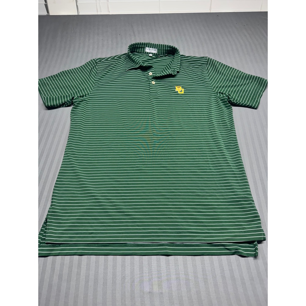 Peter Millar Baylor University Polo Shirt Mens Large Green Striped Golf BU Logo